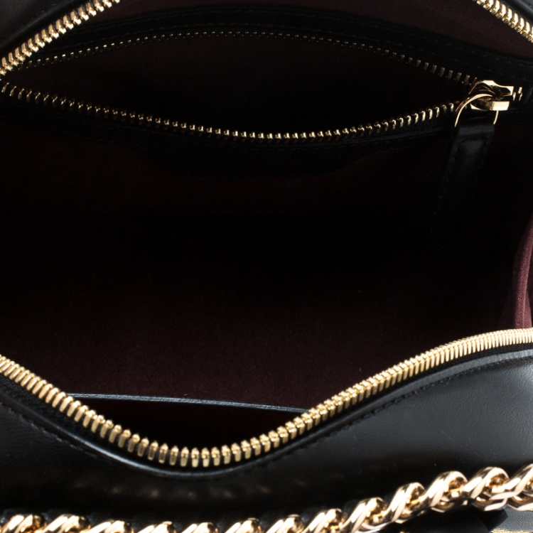 Pre Owned Stella McCartney Black Leather Tiny Hawallan Embroidered Top Handle Shoulder Bag