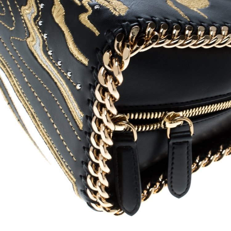 Pre Owned Stella McCartney Black Leather Tiny Hawallan Embroidered Top Handle Shoulder Bag