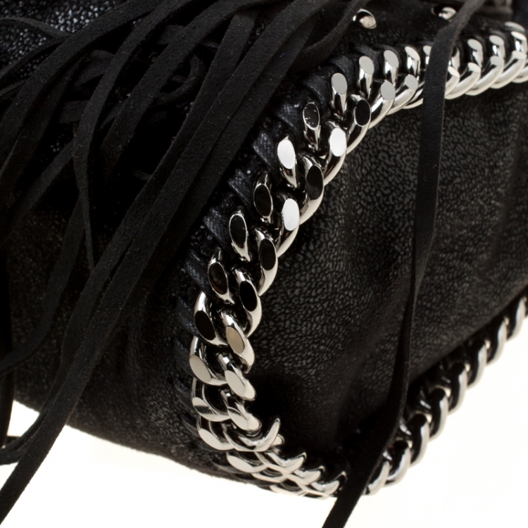 مملوكة مسبقًا Stella McCartney Black Faux Leather Mini Falabella Conchos Fringe Tote