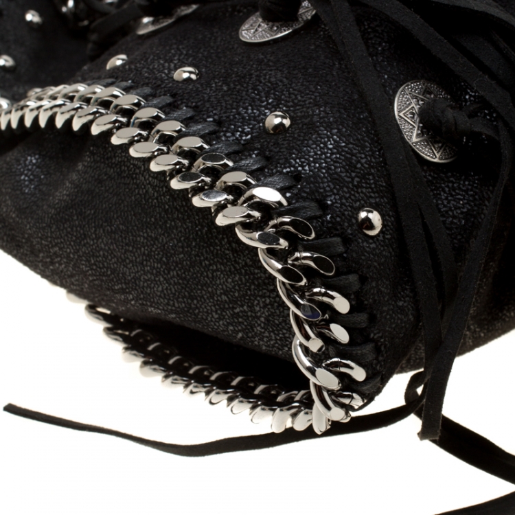مملوكة مسبقًا Stella McCartney Black Faux Leather Mini Falabella Conchos Fringe Tote
