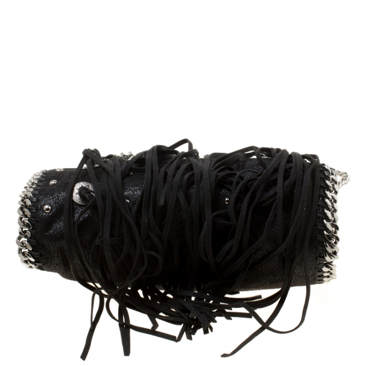 مملوكة مسبقًا Stella McCartney Black Faux Leather Mini Falabella Conchos Fringe Tote