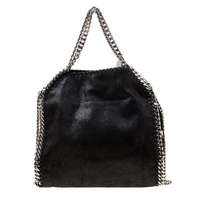 مملوكة مسبقًا Stella McCartney Black Faux Leather Mini Falabella Conchos Fringe Tote