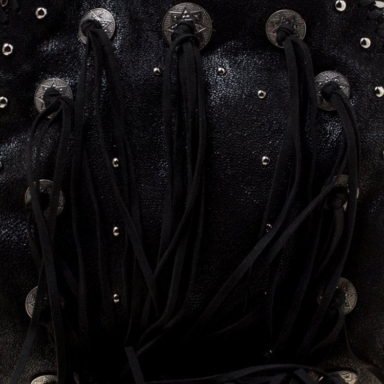 مملوكة مسبقًا Stella McCartney Black Faux Leather Mini Falabella Conchos Fringe Tote