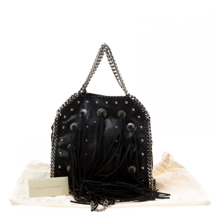 مملوكة مسبقًا Stella McCartney Black Faux Leather Mini Falabella Conchos Fringe Tote