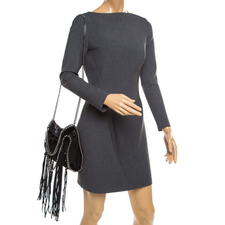 مملوكة مسبقًا Stella McCartney Black Faux Leather Mini Falabella Conchos Fringe Tote