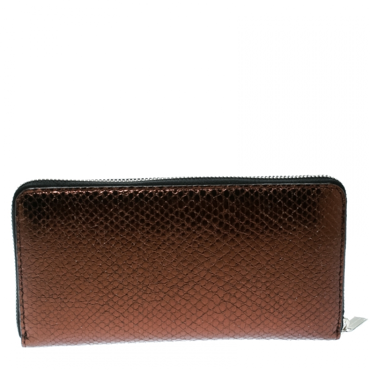 Pre Owned Stella McCartney Metallic Brown Faux Leather Stars Zip Around Wallet