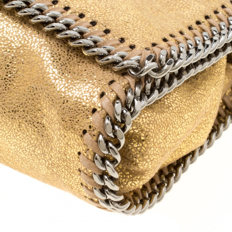 Pre Owned Stella McCartney Metallic Gold Faux Leather Falabella Shoulder Bag