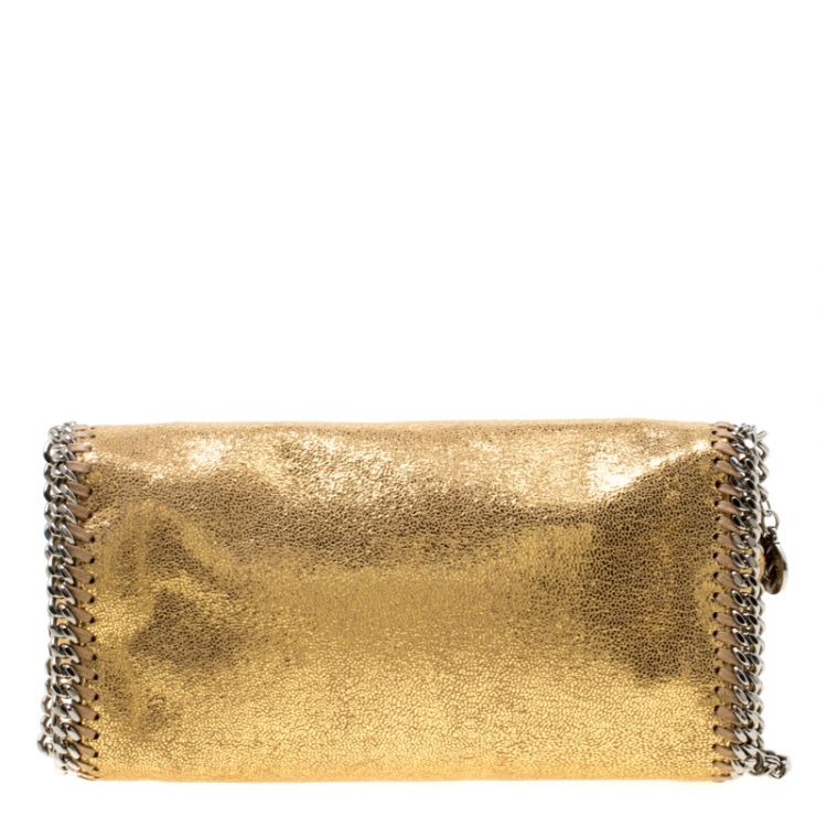 Pre Owned Stella McCartney Metallic Gold Faux Leather Falabella Shoulder Bag
