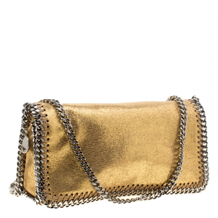 Pre Owned Stella McCartney Metallic Gold Faux Leather Falabella Shoulder Bag