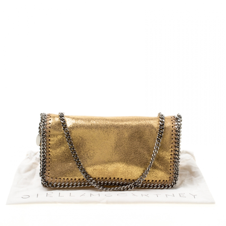 Pre Owned Stella McCartney Metallic Gold Faux Leather Falabella Shoulder Bag