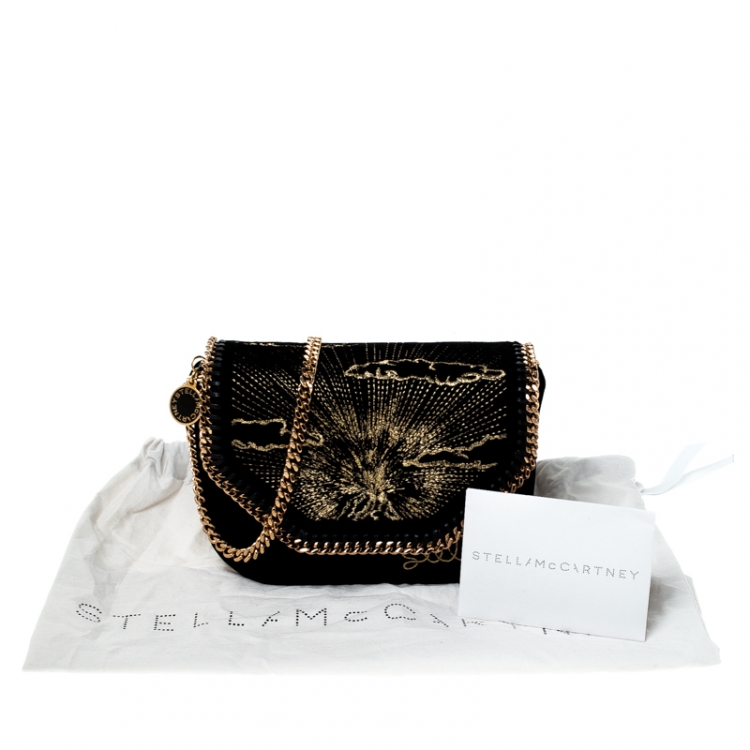 Pre Owned Stella McCartney Black Velvet Volcano Embroidered Mini Falabella Shoulder Bag