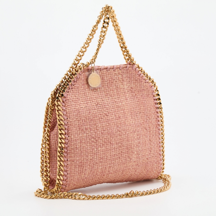 Pre Owned Stella McCartney Pink Woven Raffia Tiny Falabella Tote