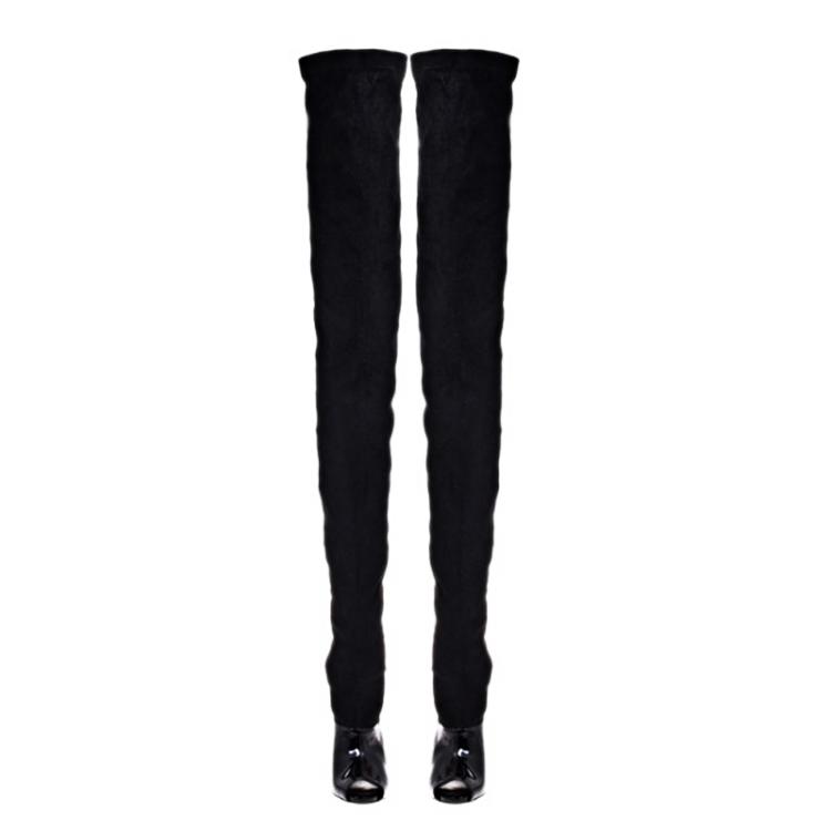 Pre Owned Stella McCartney Black Faux Suede Thigh High Peep Toe Boots Size 40