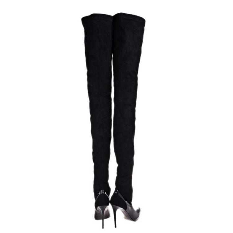Pre Owned Stella McCartney Black Faux Suede Thigh High Peep Toe Boots Size 40