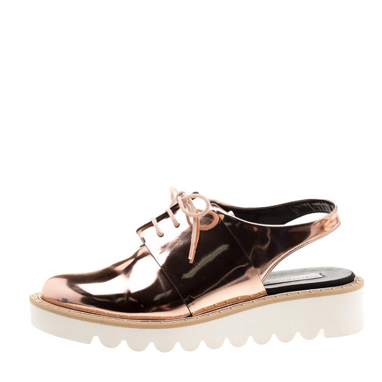 Pre Owned Stella McCartney Metallic Bronze Faux Leather Odette Slingback Derby Size 40