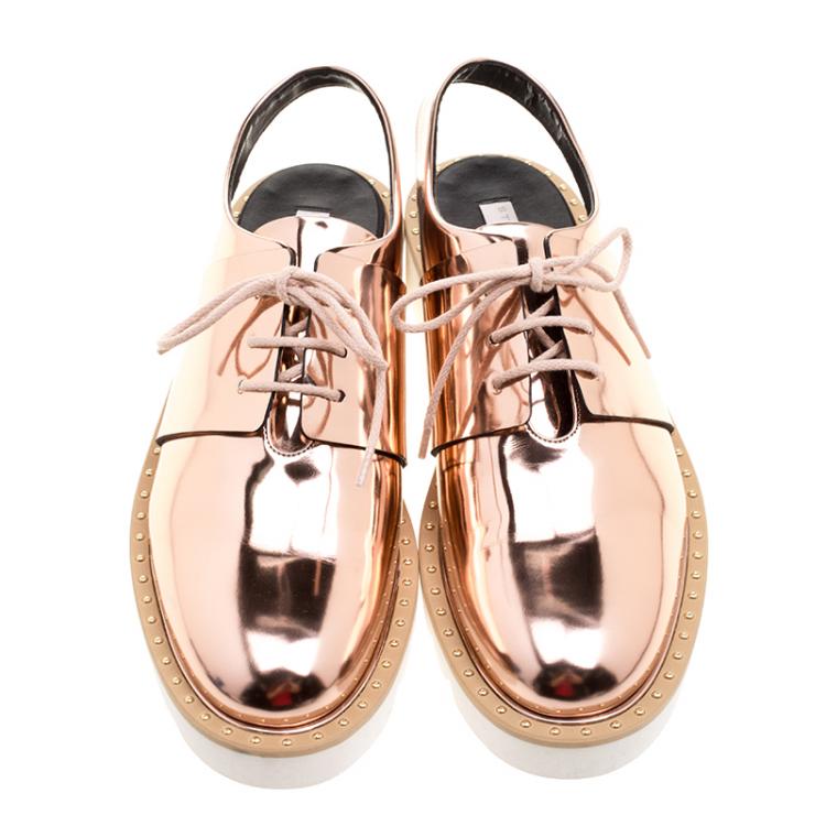 Pre Owned Stella McCartney Metallic Bronze Faux Leather Odette Slingback Derby Size 40