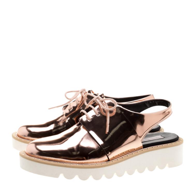 Pre Owned Stella McCartney Metallic Bronze Faux Leather Odette Slingback Derby Size 40