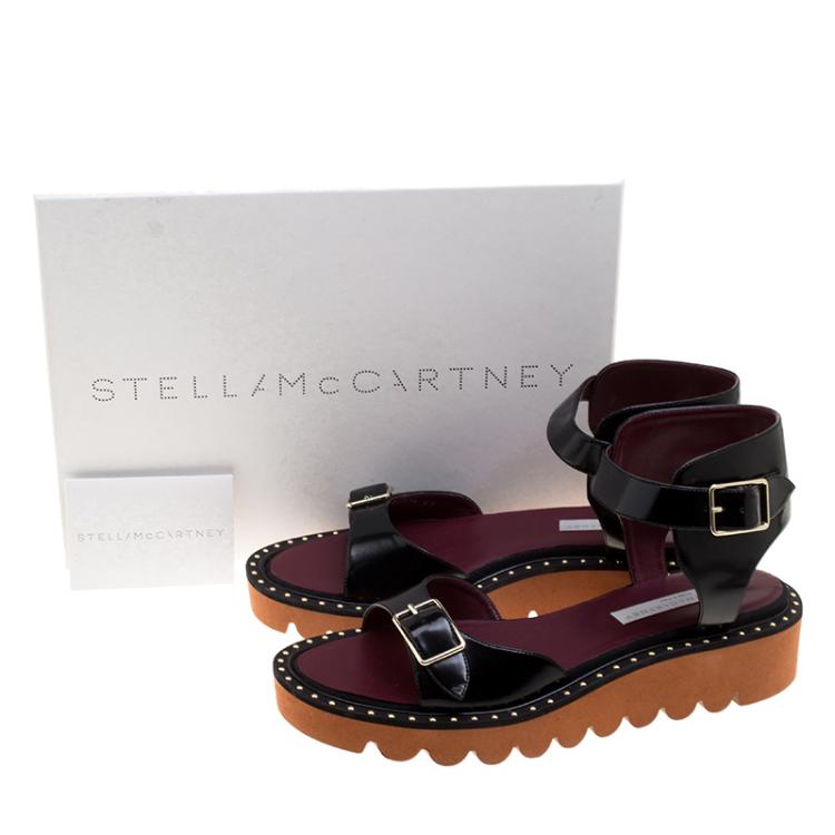 Pre Owned Stella McCartney Black Faux Leather Odette Studded Flat Sandals Size 41
