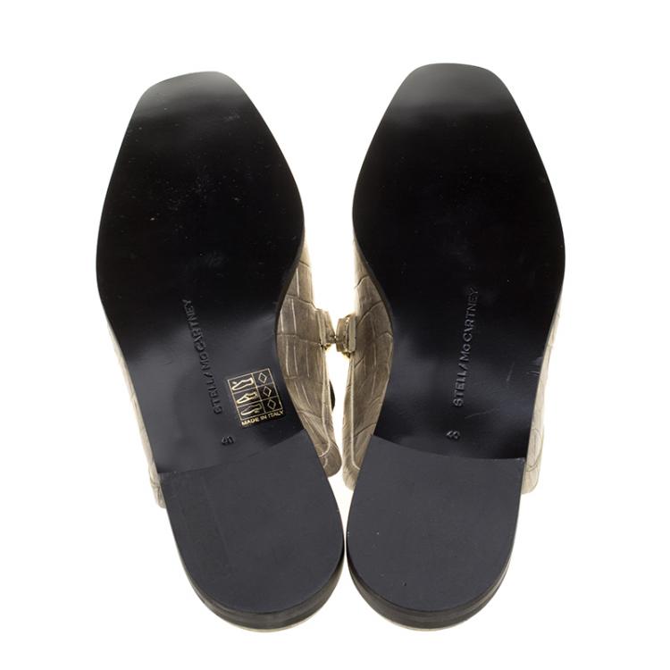 Pre Owned Stella McCartney Metallic Faux Croc Effect Leather Slip On Loafers Size 40