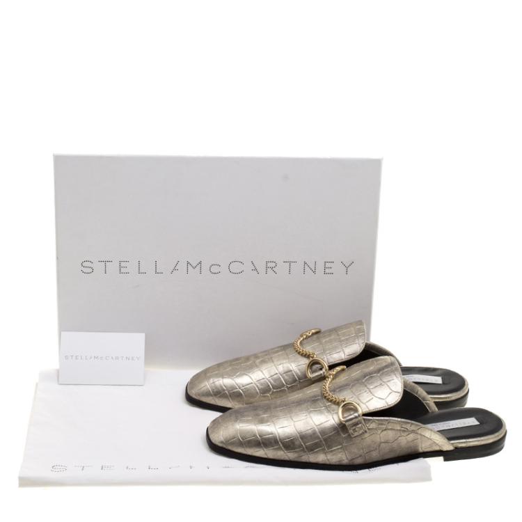 Pre Owned Stella McCartney Metallic Faux Croc Effect Leather Slip On Loafers Size 40