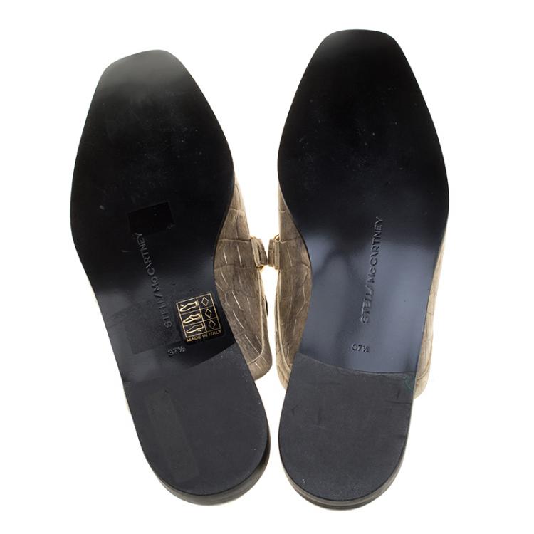 Pre Owned Stella McCartney Metallic Faux Croc Effect Leather Slip On Loafers Size 37.5