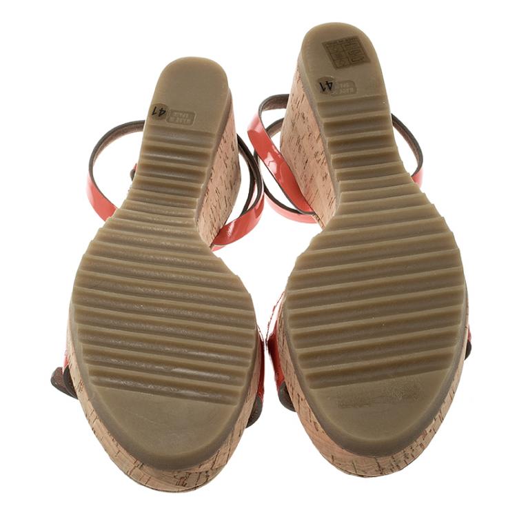 Pre Owned Stella McCartney Imperial Red Faux Patent Leather Linda Cork Wedge Sandals Size 41