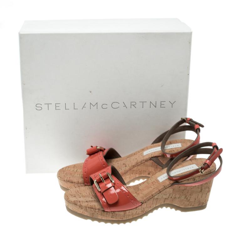 Pre Owned Stella McCartney Imperial Red Faux Patent Leather Linda Cork Wedge Sandals Size 41