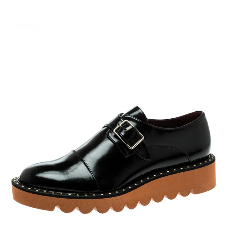Pre Owned Stella McCartney Black Faux Leather Odette Brogues Loafers Size 40