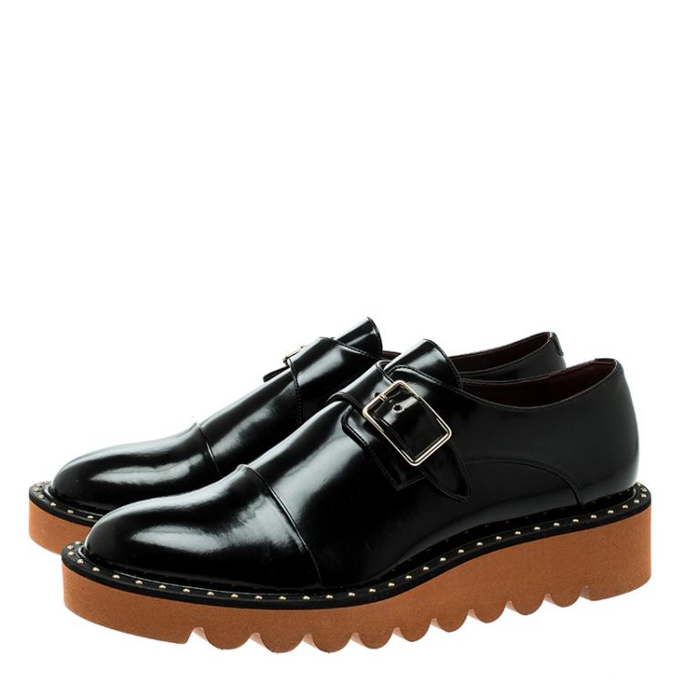Pre Owned Stella McCartney Black Faux Leather Odette Brogues Loafers Size 40