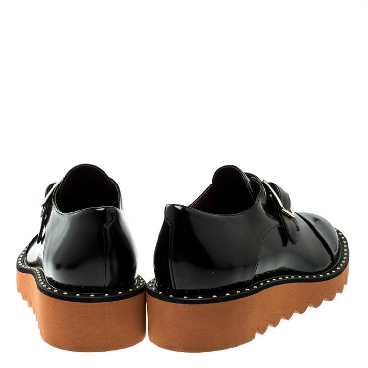 Pre Owned Stella McCartney Black Faux Leather Odette Brogues Loafers Size 40