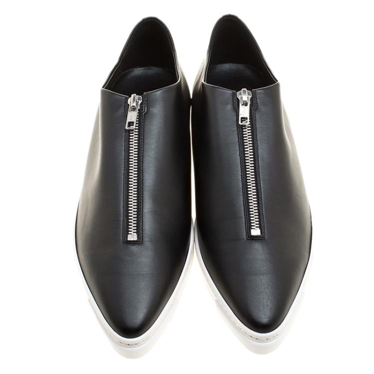 Pre Owned Stella McCartney Black Faux Leather Zip Loafers Size 41