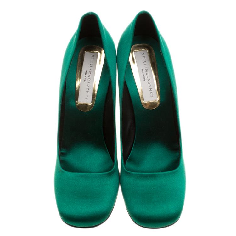 Pre Owned Stella McCartney Green Satin Cabochon Stone Embellished Pumps Size 40