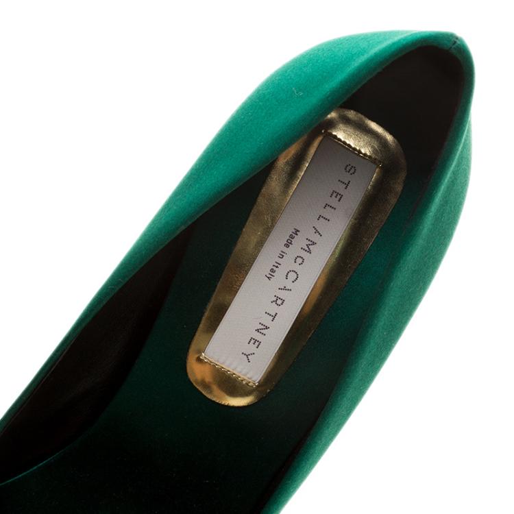 Pre Owned Stella McCartney Green Satin Cabochon Stone Embellished Pumps Size 40