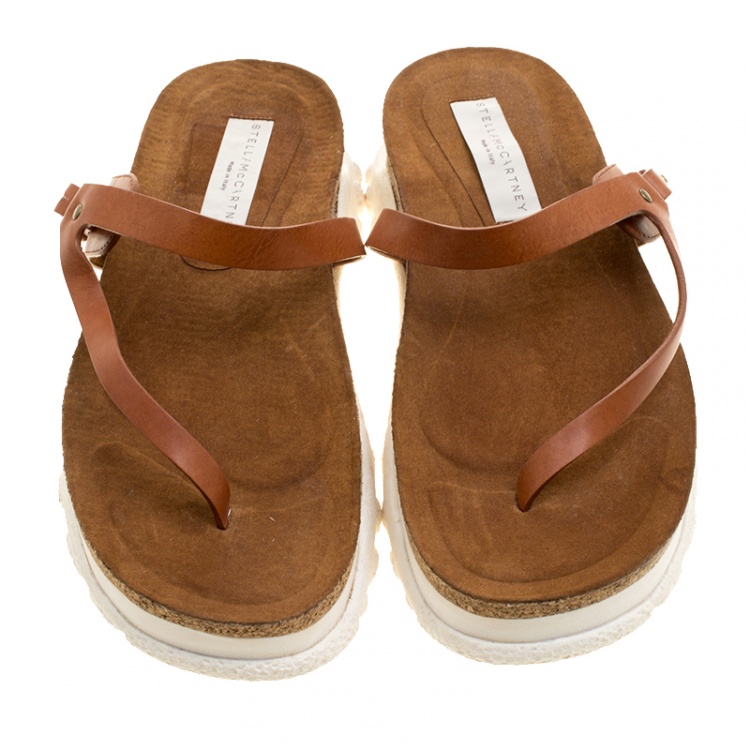 Pre Owned Stella McCartney Brown Faux Leather Altea Platform Slides Size 39