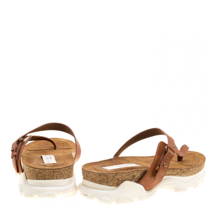 Pre Owned Stella McCartney Brown Faux Leather Altea Platform Slides Size 39