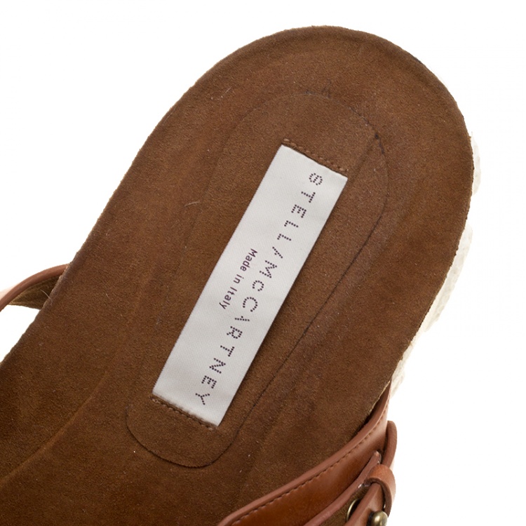 Pre Owned Stella McCartney Brown Faux Leather Altea Platform Slides Size 39