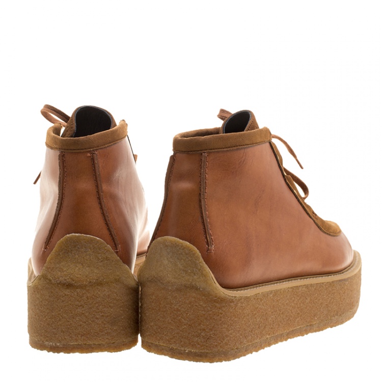 Pre Owned Stella McCartney Brown Faux Suede and Leather High Clipper Platform Ankle Boots Size 37