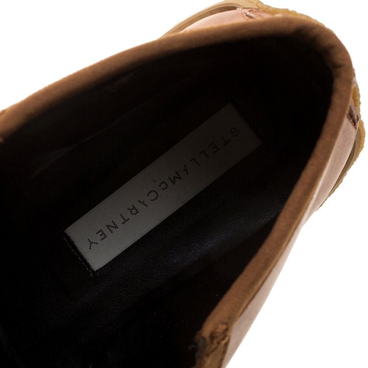 Pre Owned Stella McCartney Brown Faux Suede and Leather High Clipper Platform Ankle Boots Size 37