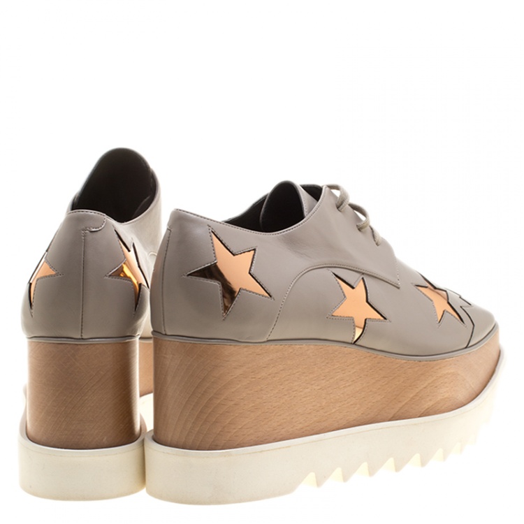 Pre Owned Stella McCartney Beige Faux Leather Elyse Star Platform Lace Up Derby Size 40.5