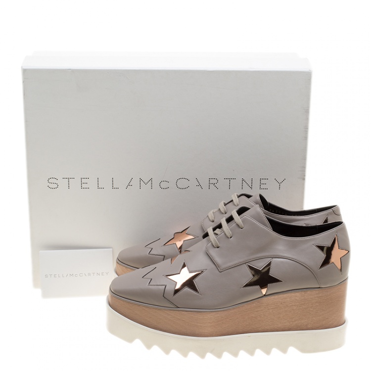 Pre Owned Stella McCartney Beige Faux Leather Elyse Star Platform Lace Up Derby Size 40.5