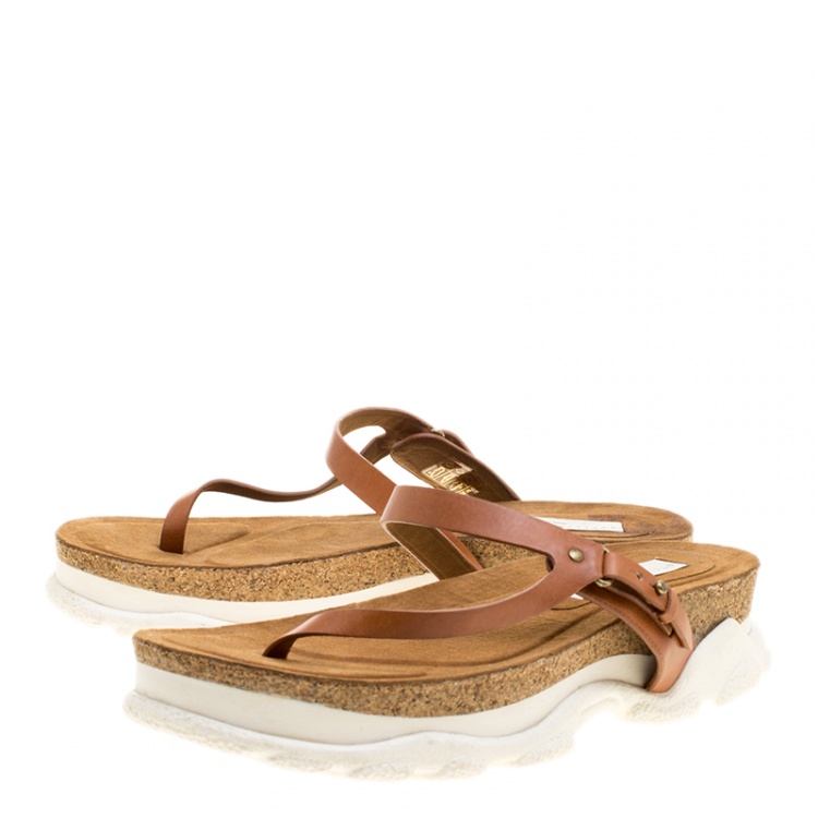 Pre Owned Stella McCartney Brown Faux Leather Altea Platform Slides Size 41