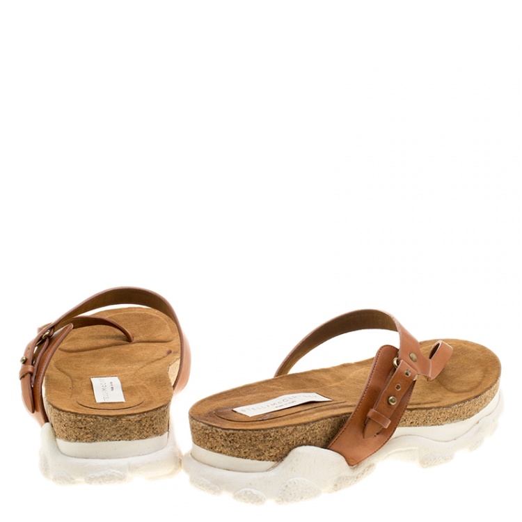 Pre Owned Stella McCartney Brown Faux Leather Altea Platform Slides Size 41
