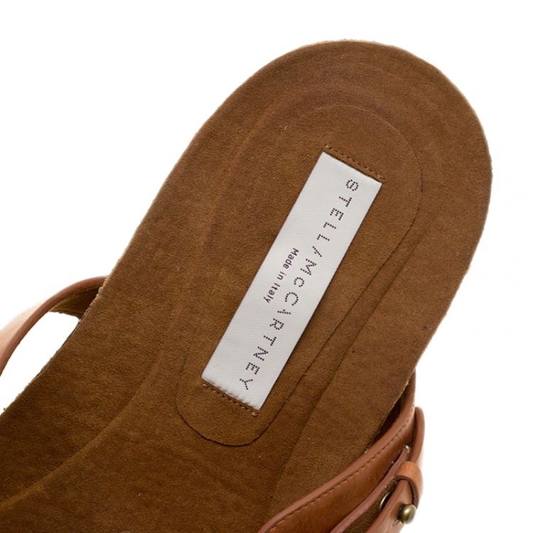 Pre Owned Stella McCartney Brown Faux Leather Altea Platform Slides Size 41