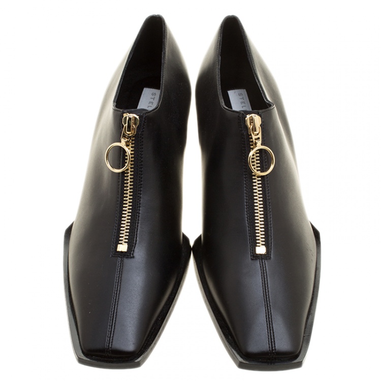 Pre Owned Stella McCartney Black Faux Leather Square Toe Zip Slip On Size 38