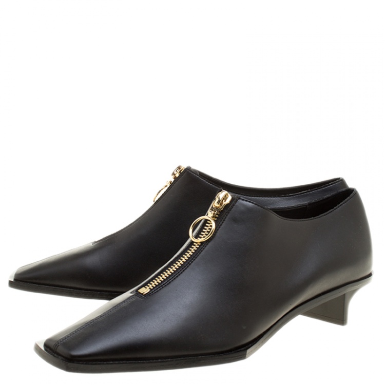 Pre Owned Stella McCartney Black Faux Leather Square Toe Zip Slip On Size 38