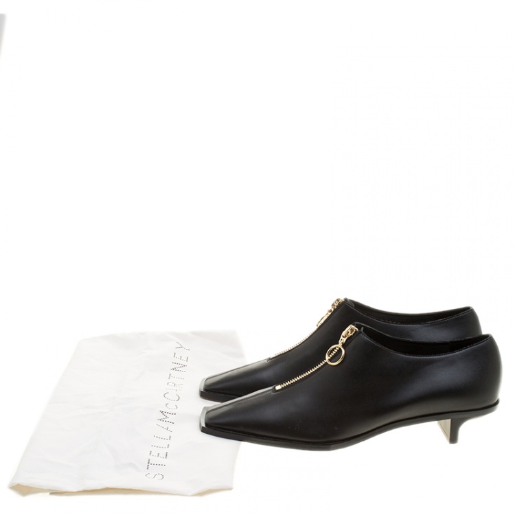 Pre Owned Stella McCartney Black Faux Leather Square Toe Zip Slip On Size 38