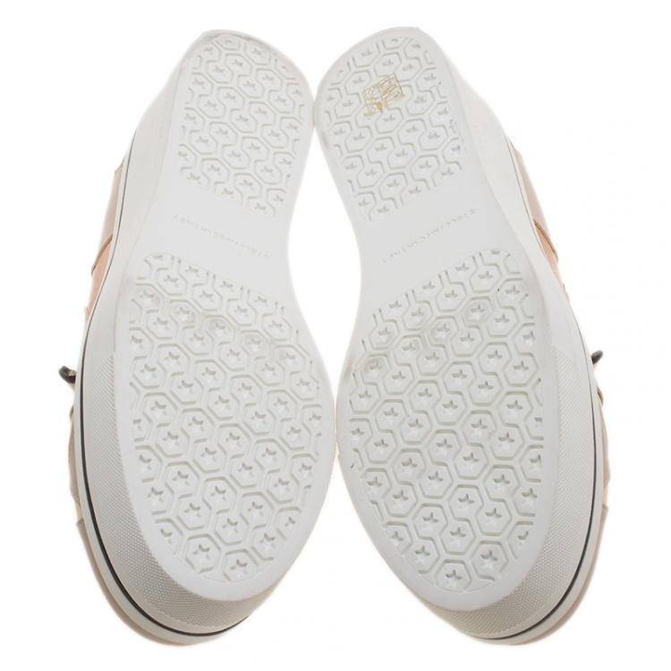 Pre Owned Stella McCartney Beige Faux Leather and Metallic Fabric Binx Star Platform Slip On Sneakers Size 41