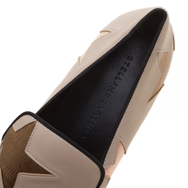 Pre Owned Stella McCartney Beige Faux Leather and Metallic Fabric Binx Star Platform Slip On Sneakers Size 41