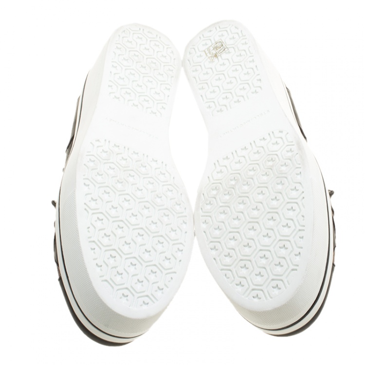Pre Owned Stella McCartney Black Faux Leather and Metallic Textured Fabric Binx Star Platform Slip On Sneakers Size 40