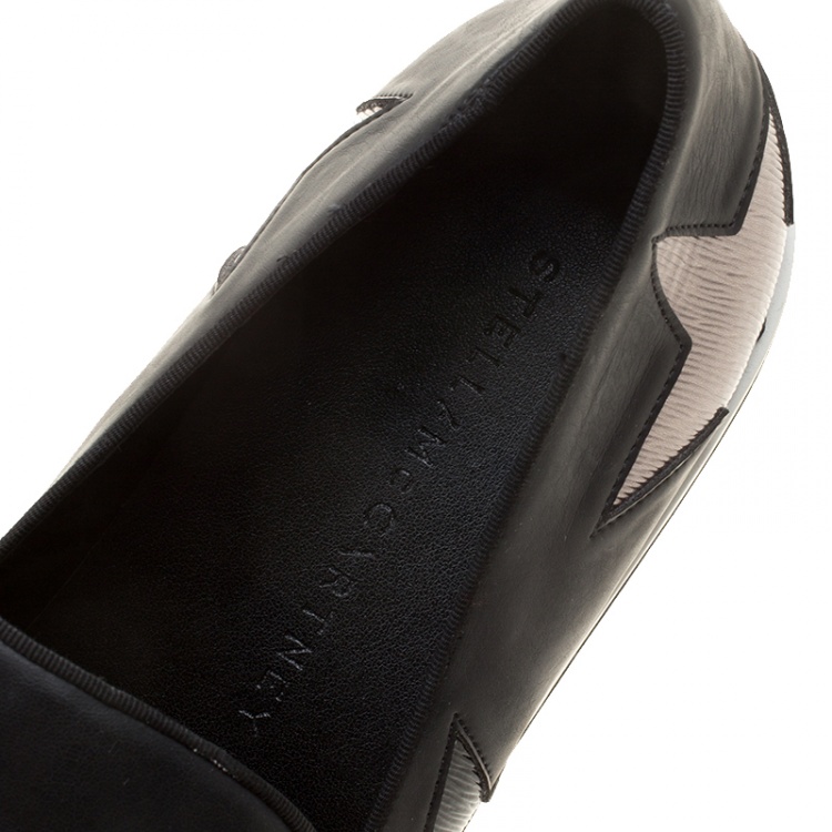 Pre Owned Stella McCartney Black Faux Leather and Metallic Textured Fabric Binx Star Platform Slip On Sneakers Size 40